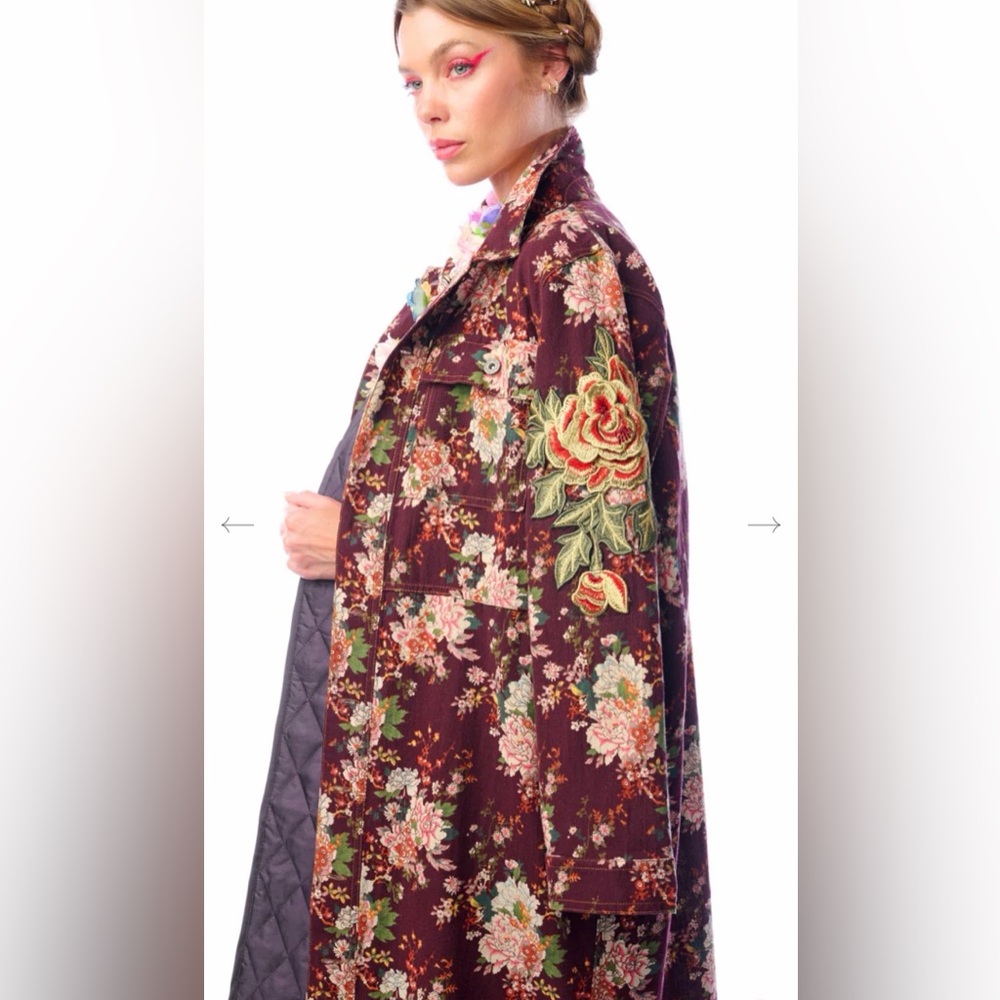 New! Aratta Silent Journey Cara Delvinge Floral Coat With Quilted Lining $358